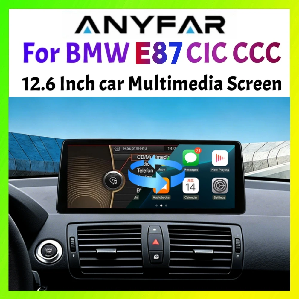 12.6 inch Ultra Wide Linux Screen Upgrade for BMW E87 1 Series 2006-2007 CCC 2008-2011 CIC Plug and Play Supports Factory iDrive