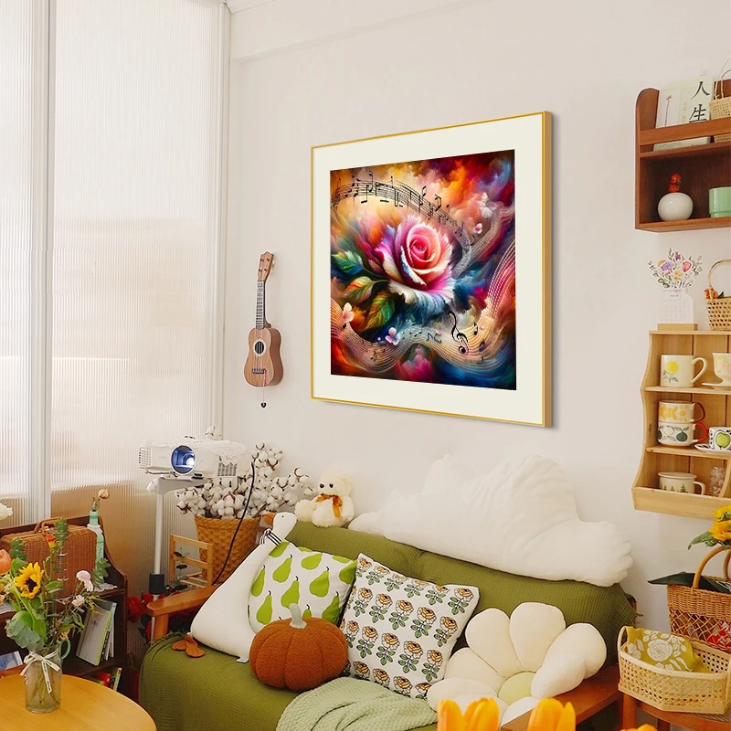 5D DIY Diamond Music Flowers Note Painting Kit, Acrylic Diamond Art Set with Colorful Abstract Design, Full Dill Home Decoration