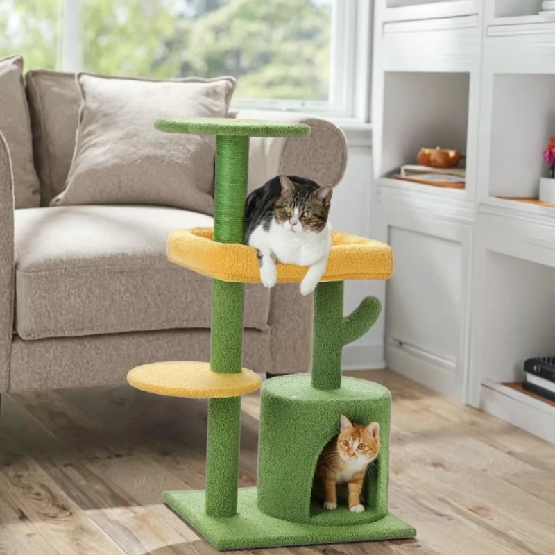 

36.5 Inches Classic Indoor Cat Tree Tower Multi-Level Cactus Design Plush Perch Private Cat Condo for Small Kittens Sisal Wood
