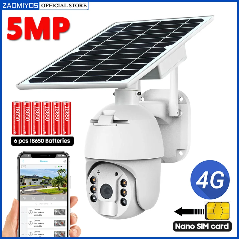 ZAOMIYOS NEW Update 5MP Outdoor 8W Solar Panel Camera 4G SIM Wireless PTZ Motion Detection security protection CCTV IP Camera