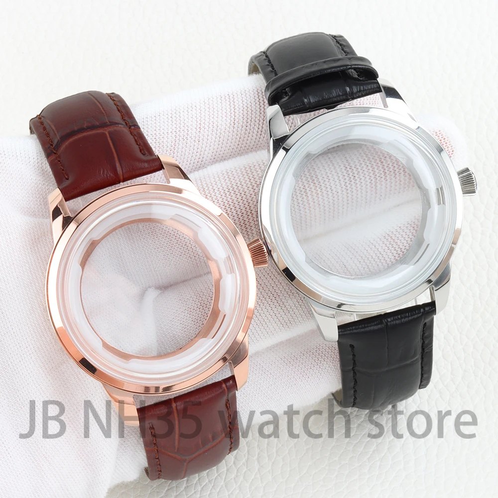 

40mm Watch Case Stainless Steel Arched glass for Cocktail Time Presage nh35/nh36/nh38 Automatic Movement 35mm Dial Lether Strap