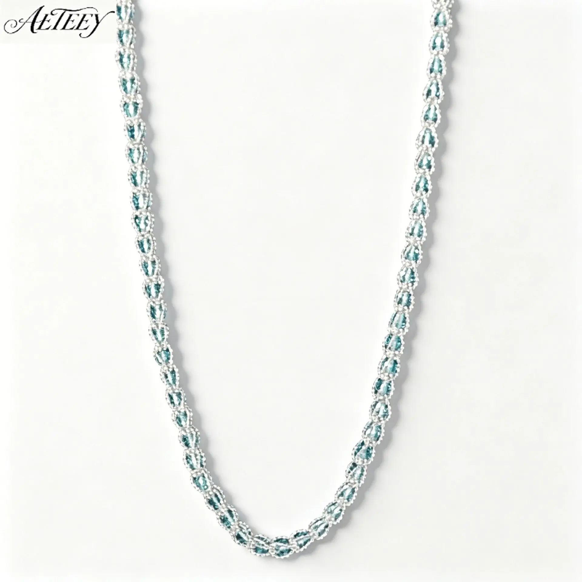 AETEEY S925 Sterling Silver Thick 18K Gold Plated Lace Crystal Mesh Pocket Necklace Light Luxury Women Clavicle Jewelry