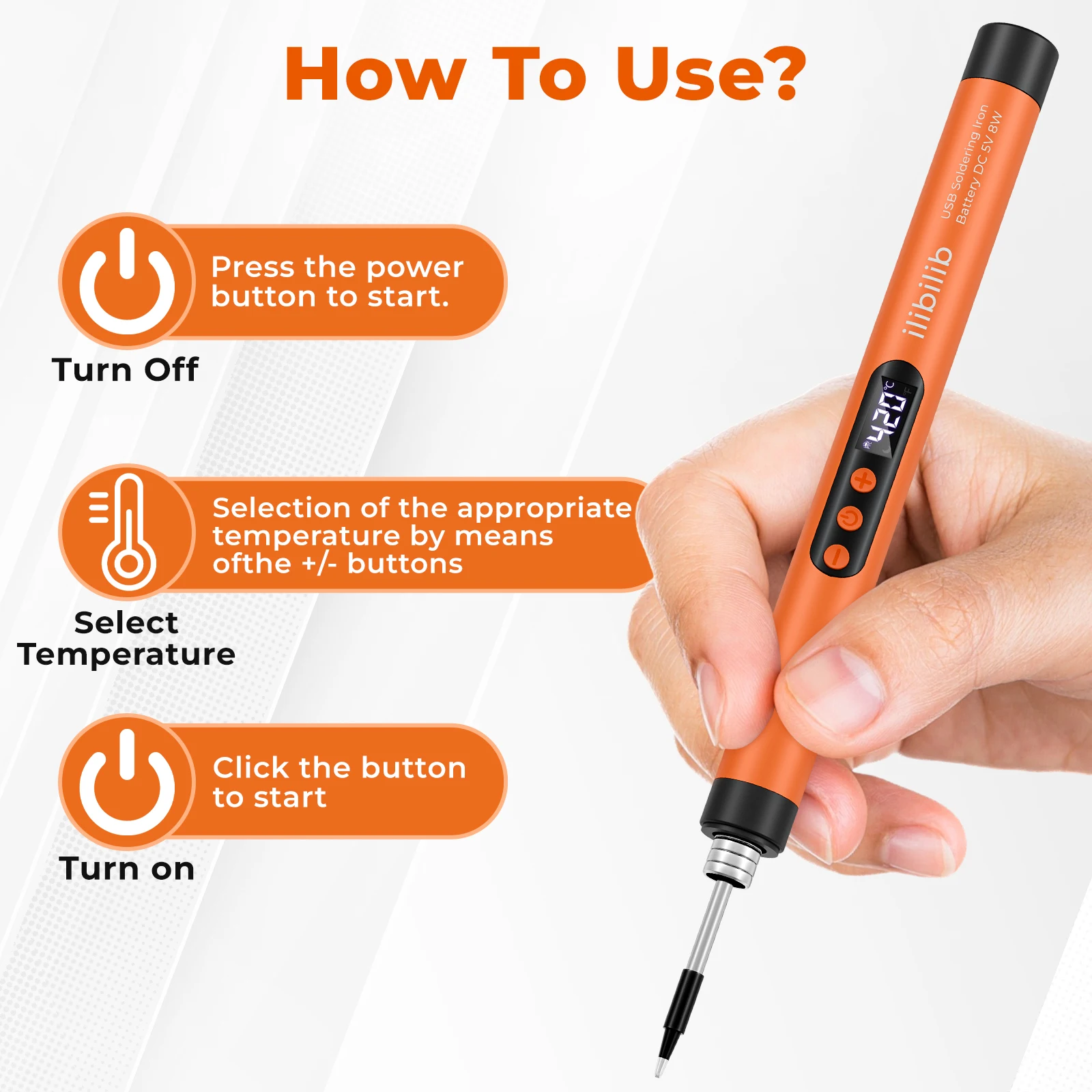 Fer à souder sans fil rechargeable par USB, 3 réglages de température, outil de chauffage portable pour la réparation d'électronique et de circuits DIY