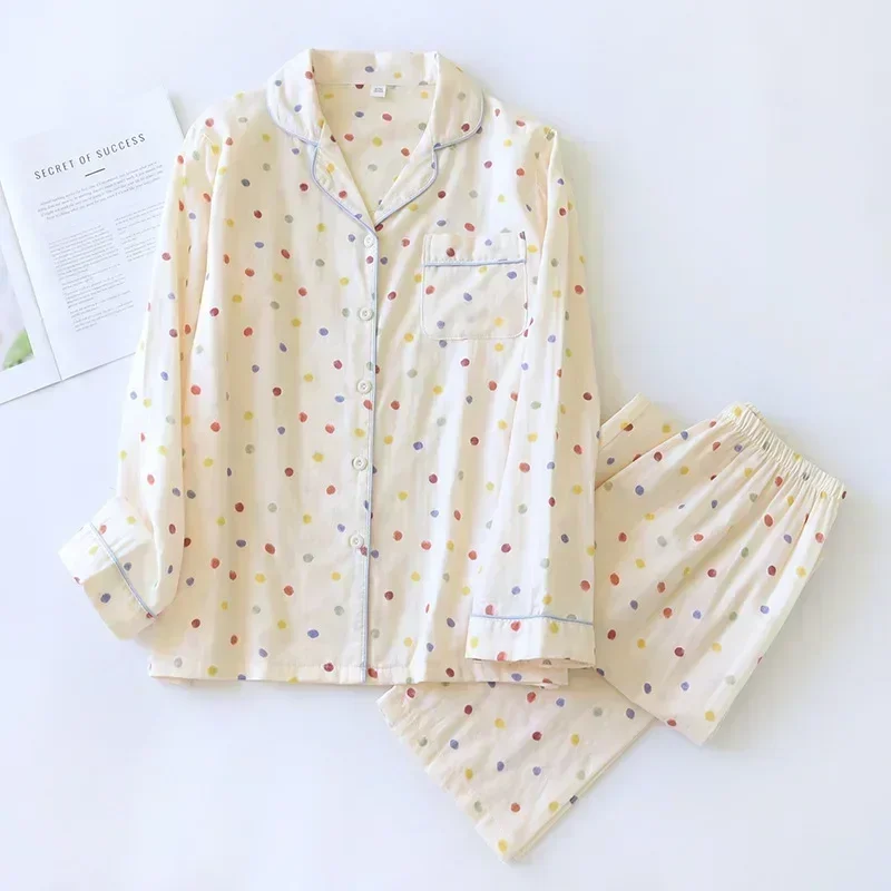 

2025 New Women's Spring/Summer Pajama Set 100% Cotton Long Sleeve Long Pants Two Piece Set Cardigan Home Clothes Sleepwear