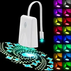 LED RGB Toilet Bowl Night Light Lamp with Motion Sensor Star Projection Nightlight for Bathroom Decor USB Rechargeable Wateproof