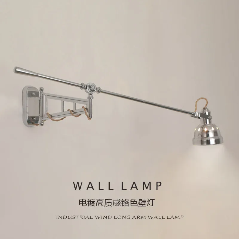 Modern Minimalist Long Arm Wrought Iron Wall Lamps LED Lights Rotatable American Bedroom Kitchen Living Room Restaurant Sconces