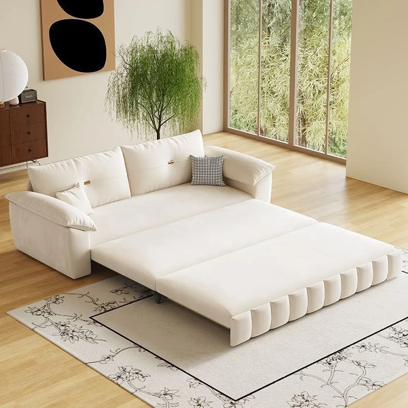 Flannel cream sofa bed multi-functional dual-purpose foldable storage small apartment