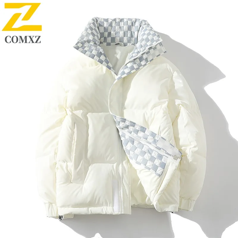 

COMXZ Fashion Puffer Jacket Classic Solid Color Minimalist Work Quilted Jacket Streetwear Cold Proof Warm Men's Winter Padding