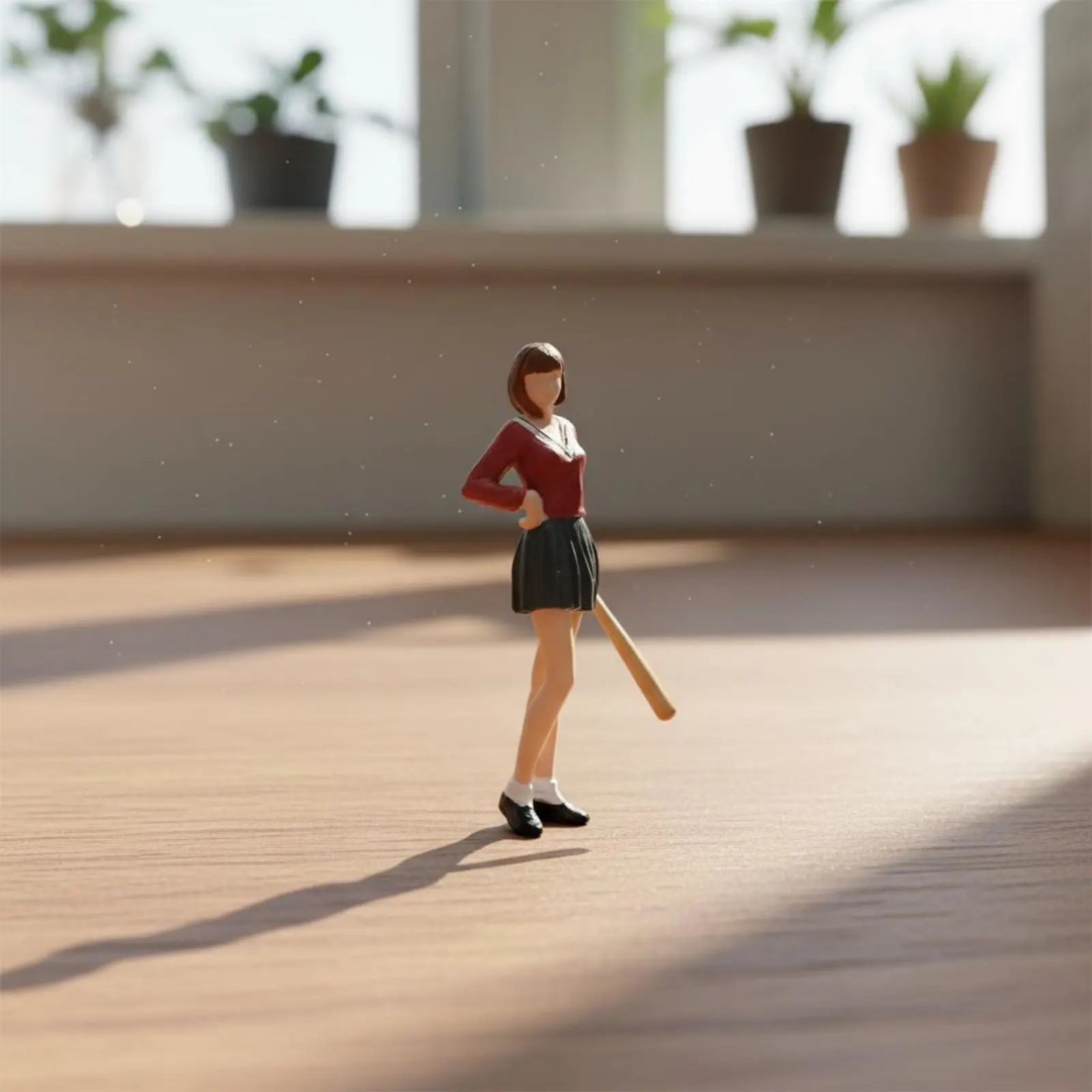 

JK Uniform Miniature Scene Figure Hand-Painted Miniature Girl with Sports Hitting Stick School Uniform Girl Model Exclusive