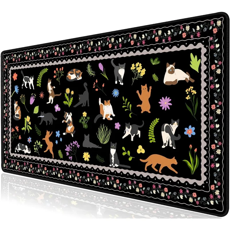 

Cute cat keyboard and mouse pad Bohemian flower XXL large anti-slip rubber base, suitable for home and office use