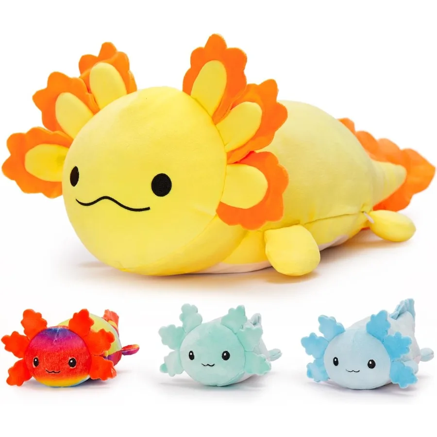 

4Pcs Giant Axolotl Plush with 3 Babies Inside-23.5 Large Ultra Soft Yellow Axolotl Stuffed Animals Throw Pillow Squishy Stuffed