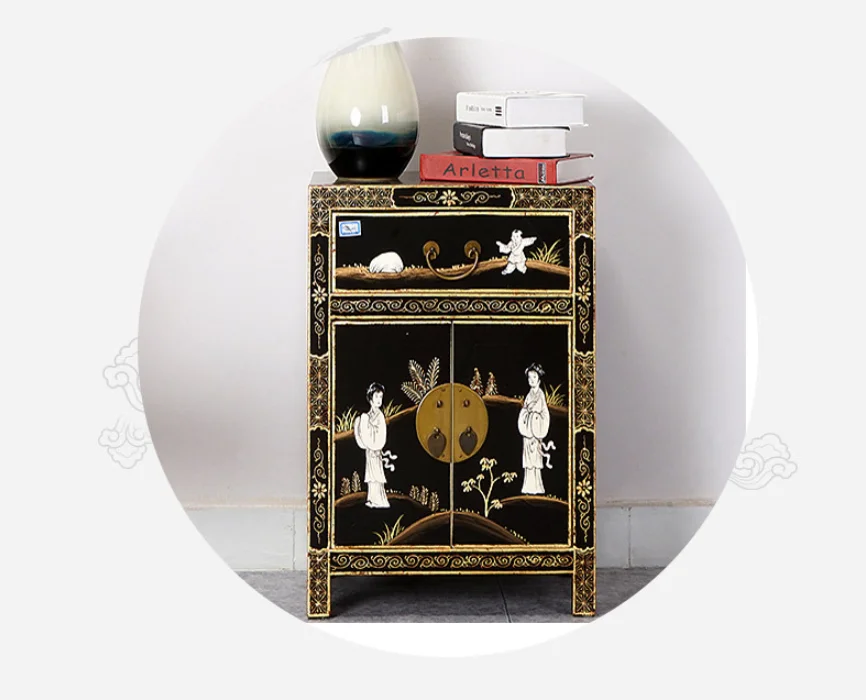 طاولة بجانب السرير فاخرة وطاولة بجانب السرير بتصميم ذهبي مرسومة يدويًا لغرفة نوم الفندق من خشب الدردار