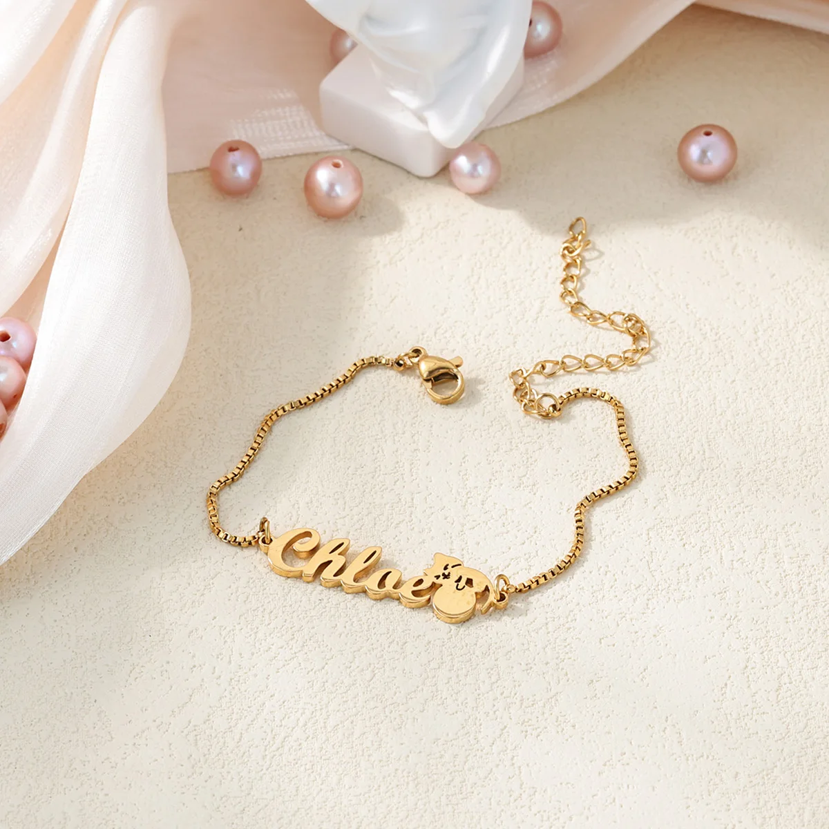 

Custom Name Bracelet for Women Girls Gold Color Cute Cat Personalized Bracelets Hand Chains Nameplate Stainless Steel Jewelry