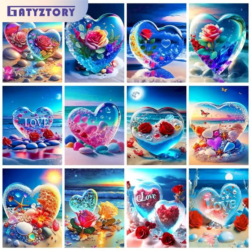 

GATYZTORY Modern Painting By Numbers Paint Kit Drawing By Numbers Seaside Heart Flowers Home Decoration Romance And Love