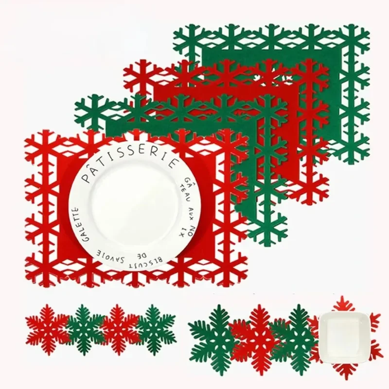 1 Pcs Christmas Theme Placemats Snowflake Shaped Felt Cup Mat Anti-Skid Table Placemat Christmas Decorations for Home Table