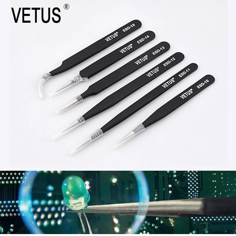 VETUS 1pcs ESD 10 11 12 13 14 15 Anti-static Stainless Steel Tweezers Set For Electronic Cell Phone Repair Tools