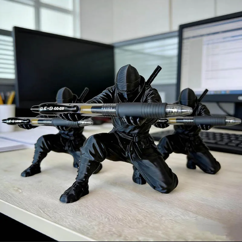3D Printed Ninja Pen Holder Desktop Stationery Organizer Pencil Storage Creative Figurine Desk Decor Home Office Craft