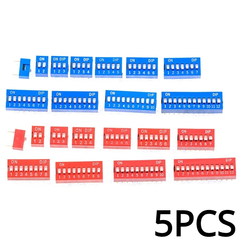 5Pcs Snap Type Switch Module 1 2 3 4 5 6 7 8 Bit 2.54mm Position Way DIP Pitch Toggle Switch Blue Snap Switch Dial Switch