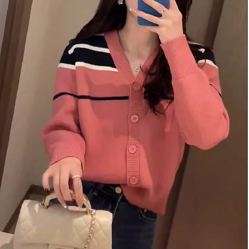 

Thiened Winter Women's Knitted Sweater Overhead Sle V-ne Long Sve Regular Fit Autumn Faion Single Piece Cardigan