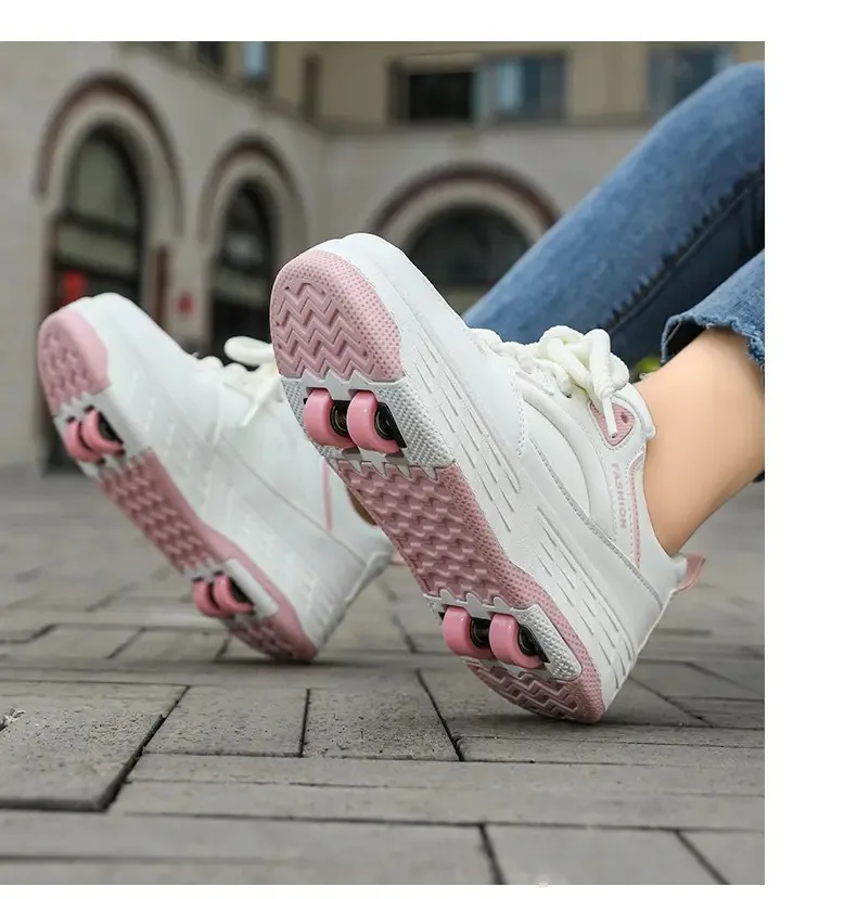 

Дышащие прогулочные туфли для девочек, 2026, новые двухколесные выдвижные спортивные роликовые коньки для студенток, уличные детские кроссовки