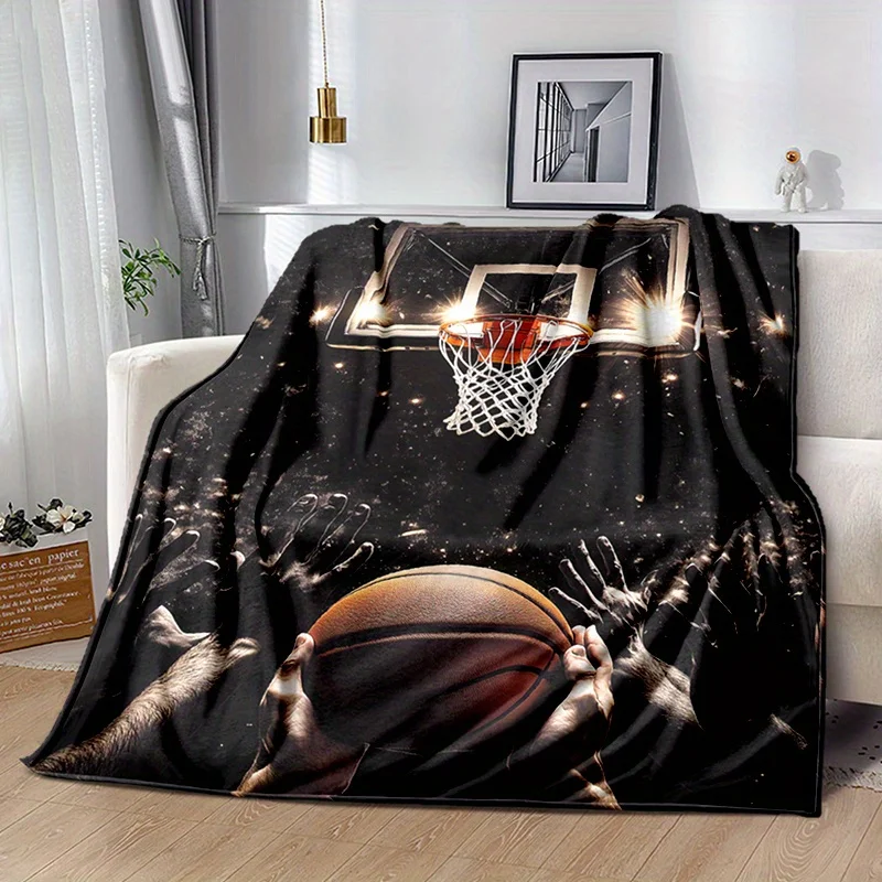 Basketball Shooting Blanket, Digital Print, Soft Flannel, Lightweight, Polyester, Vintage Style, All-Season, for Sofa Bed Couch