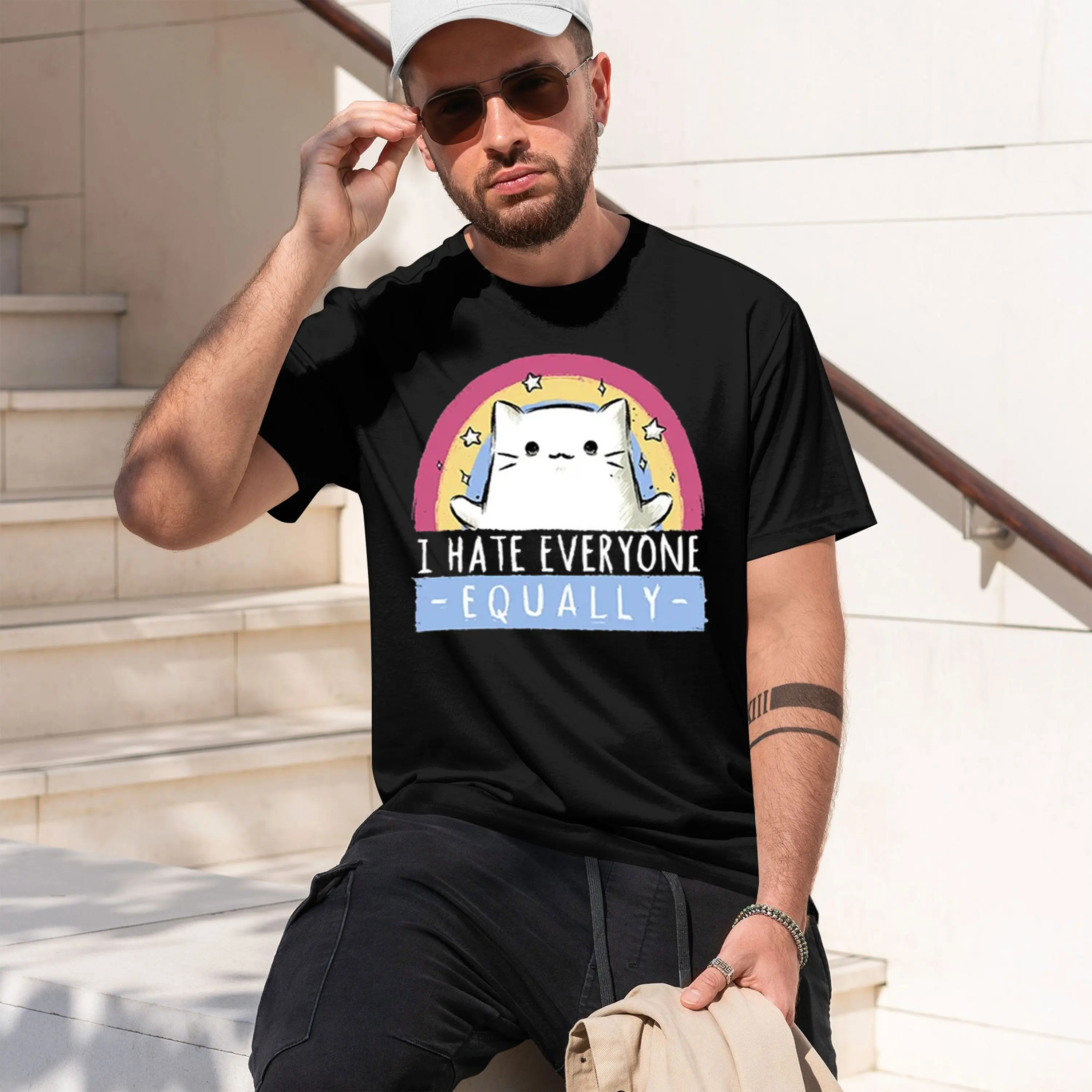 Cute Graph Men's T-Shirt I Hate Everyone Equally Text Design Casual Summer Wear Gift For Lovers And Humor Fans 2026 New Model Sh