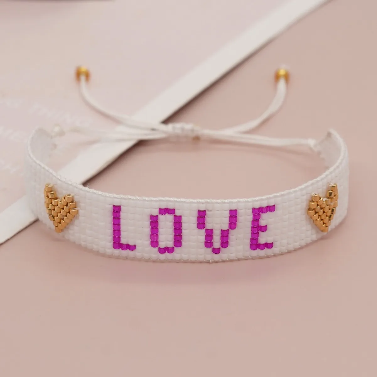 ZGMXR Rice bead bracelet Creativity Bohemia Heart LOVE Hand-woven Pattern Fashion Female Simple Adjustable Beaded bracelet