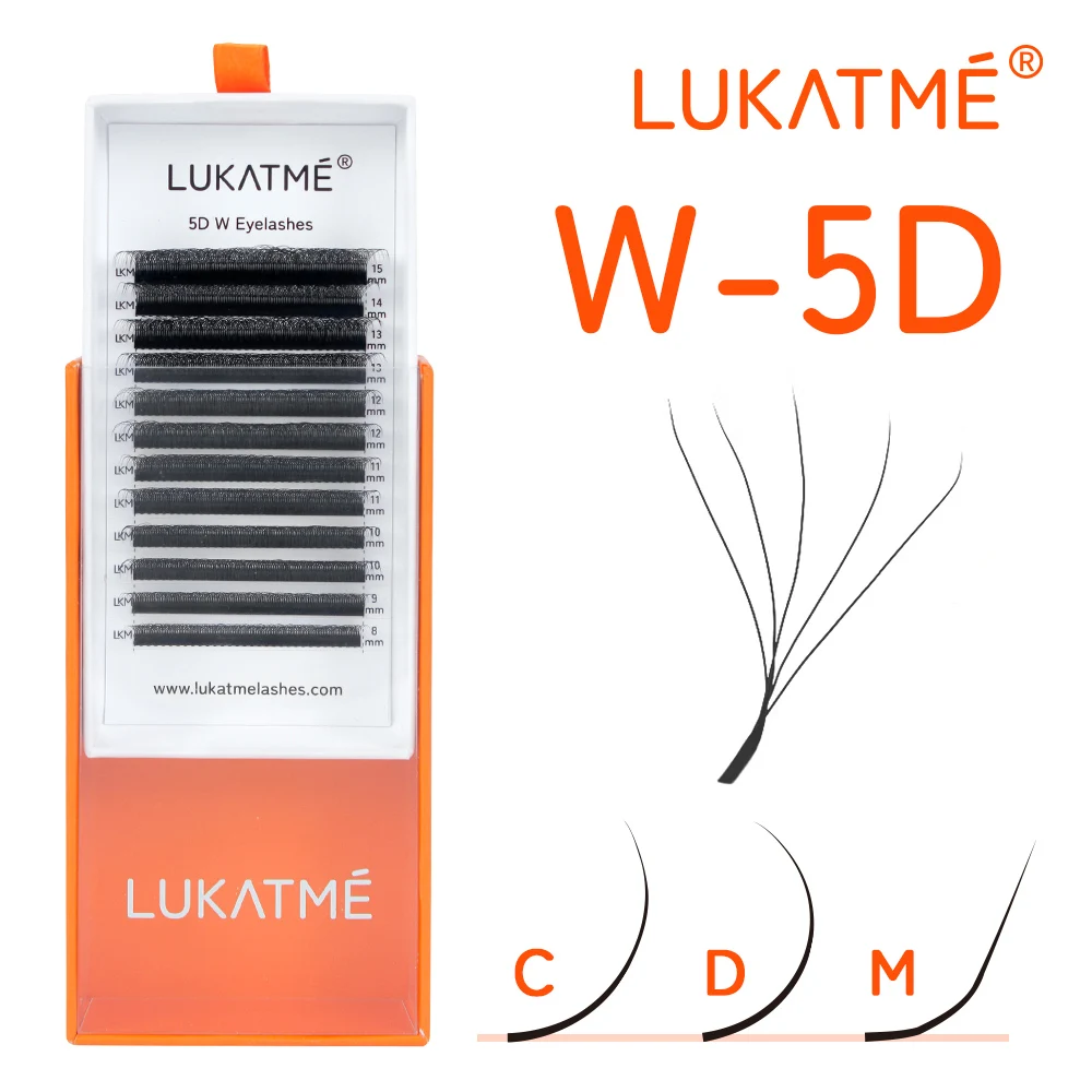 Extensões de Cílios LUKATME 5D W Curvatura C/D/M 6mm 7mm 8-15mm, Leques 5D em Formato W Foxy, Cílios Postiços Mega Volume 5D para Maquiagem, Fio 5D