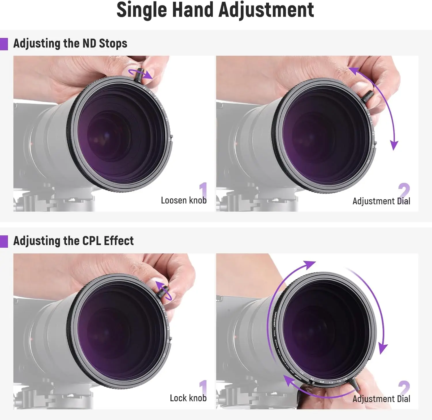 NEEWER 49mm-72mm True Colors Variable ND&CPL Filter with Putter, ND3-64, 2 in 1 Adjustable Limited Neutral Density & CPL Filter