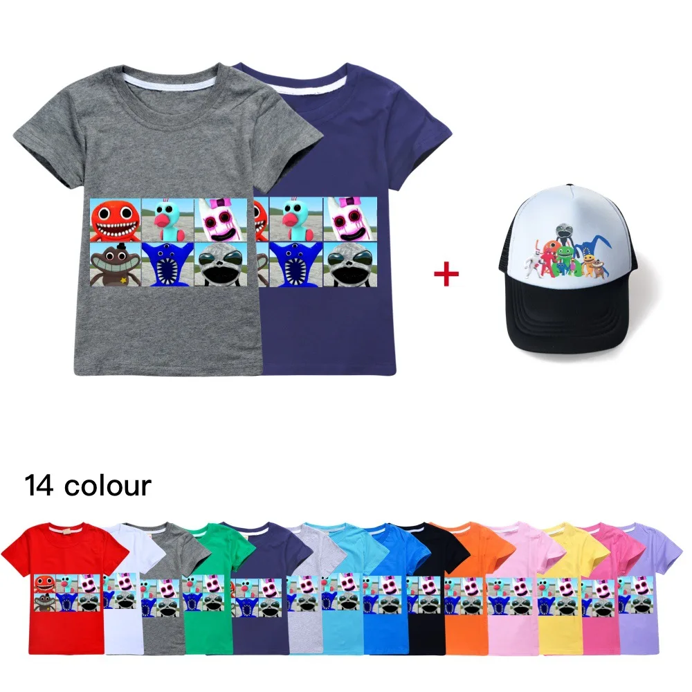 Garden of Banban Kids T-shirt Summer Children Cartoon Anime T Shirt Toddler Baby Short Sleeves Tshirt & Baseball Cap Hat
