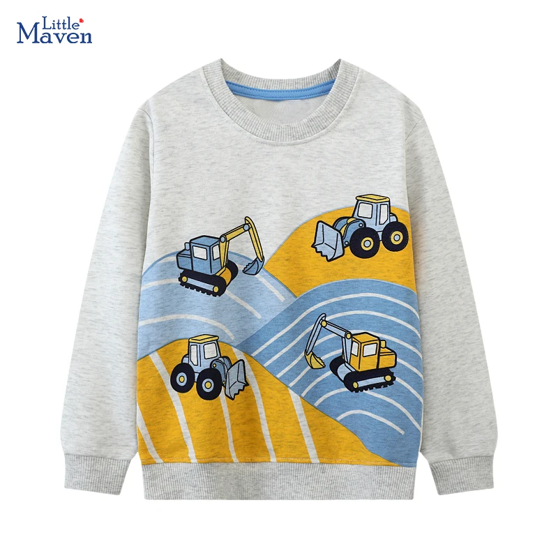 Little maven Baby Boys Kids Clothes Children's Clothing 2026 Autumn New Cartoon Excavators Spring Infants Sweatshirts Hoodie