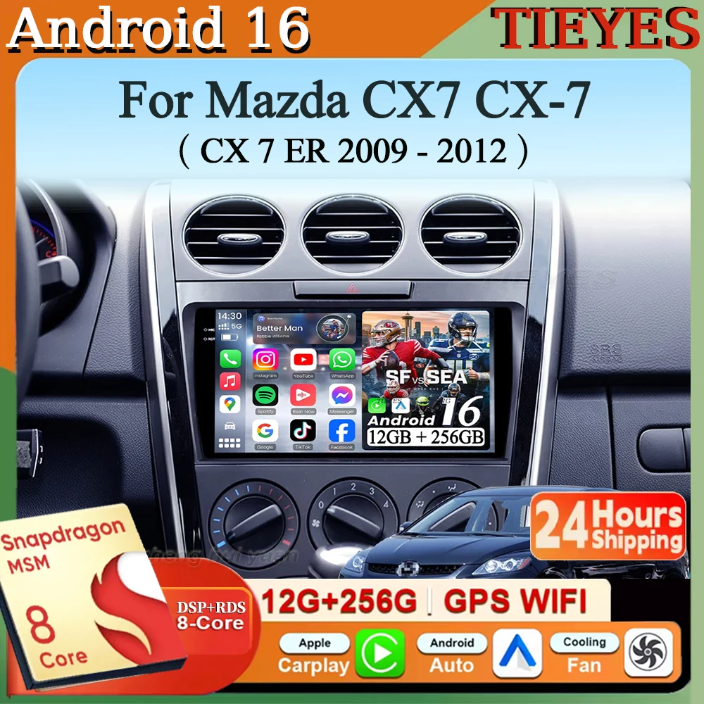 Автомагнитола Android 16 с Carplay и Auto, навигация, мультимедиа, QLED GPS для Mazda CX7 CX-7 CX 7 ER 2009 - 2012