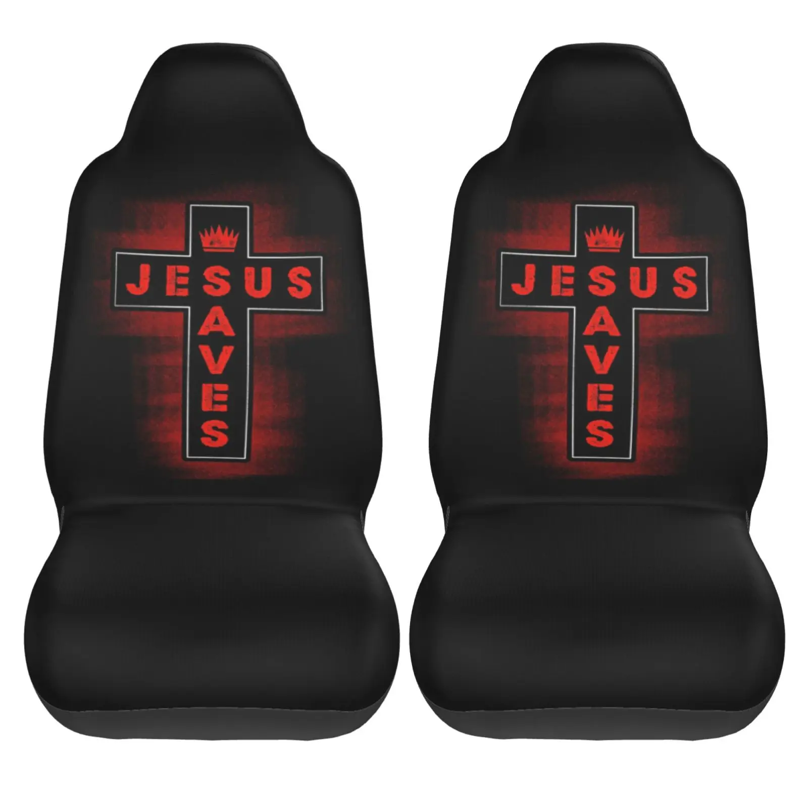 Jesus Saves Cross Pattern Car Seat Covers Set for Womens 2pcs Auto Front Seat Protector Universal Car Interior Accessories Full