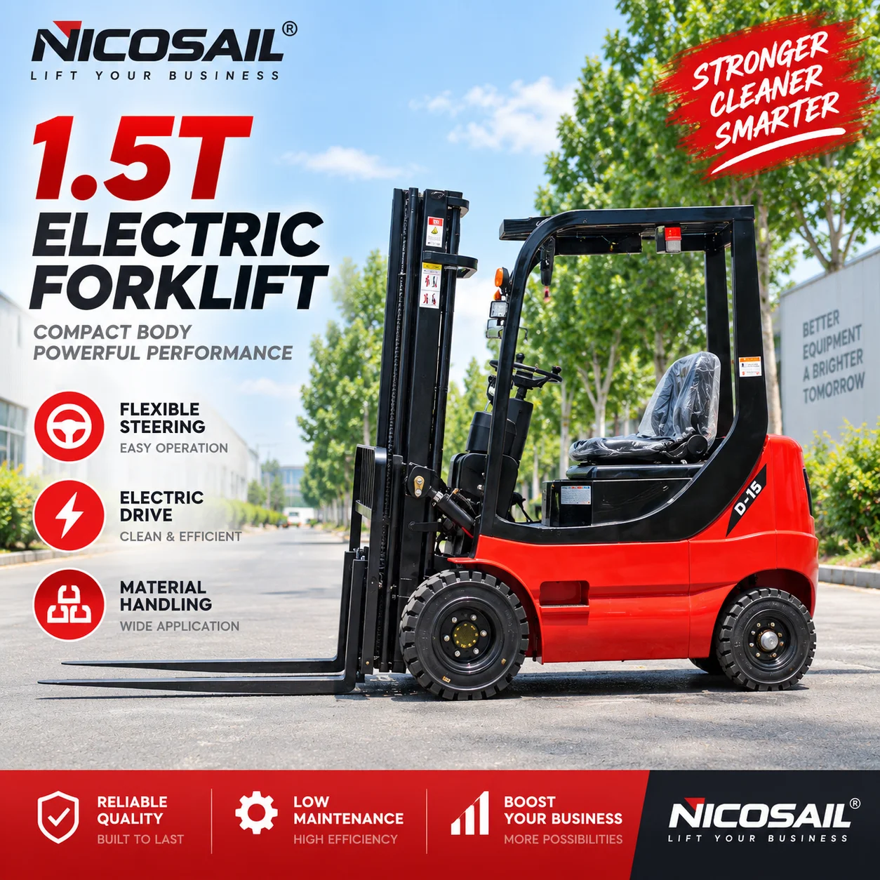 1.5 Ton Electric Forklift Truck Reliable Compact Battery Forklift for Warehouse Pallet Handling Logistics Factory