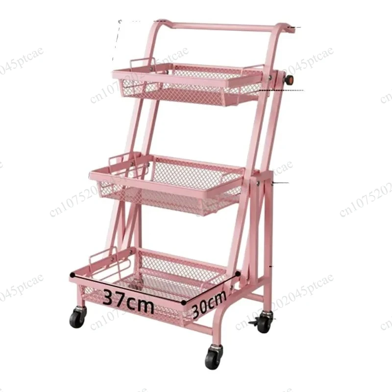 Storage Rack Floor-to-ceiling Rotatable Multi-layer Storage Rack Ins Wind Carbon Steel Folding Trolley Multi-functional Kitchen