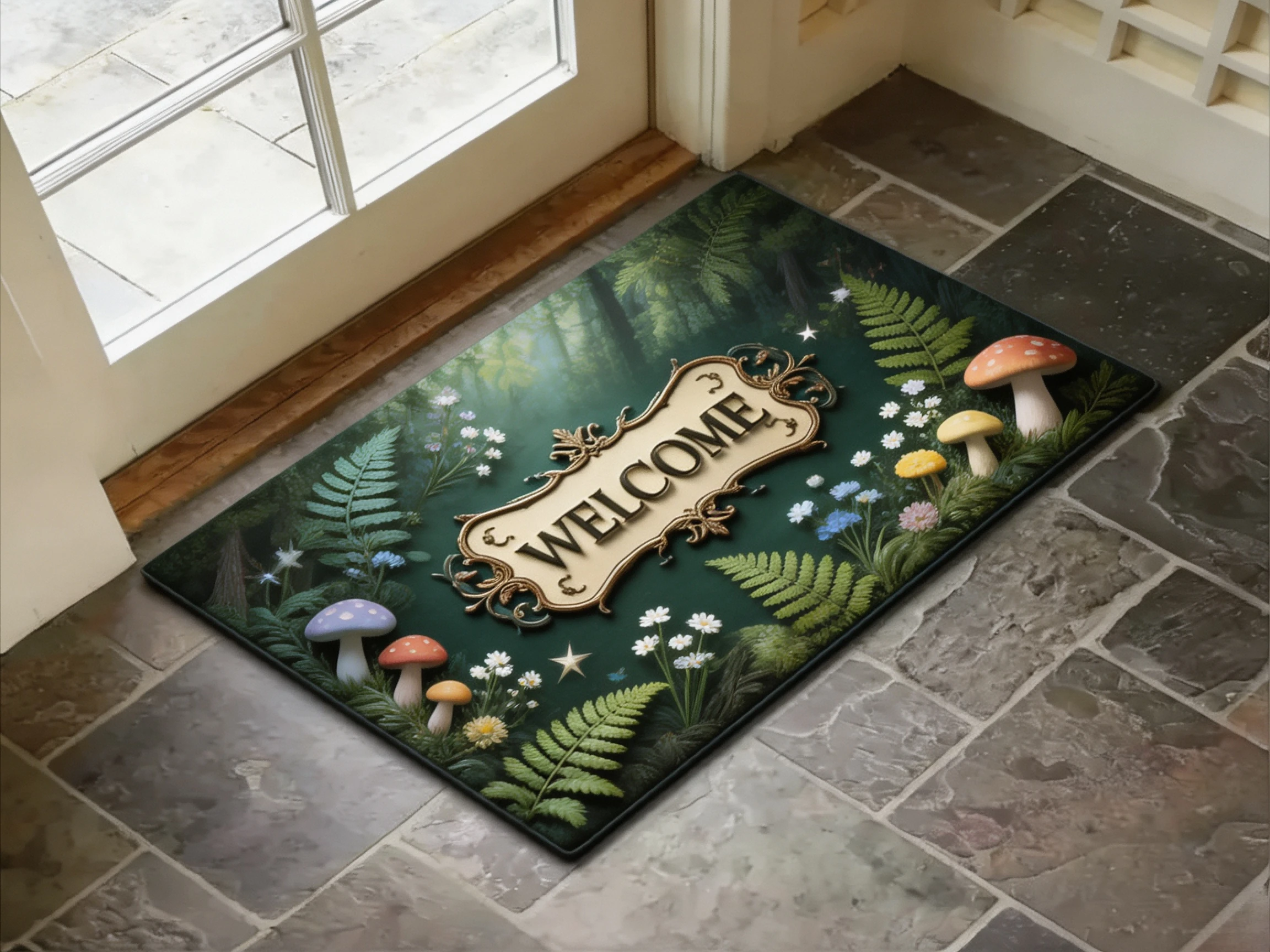 Elegant Entry Floor Rug Luxurious Red Roses with Golden Ornamental Scrollwork Pattern Classic Royal‑Style Art Decor Rug