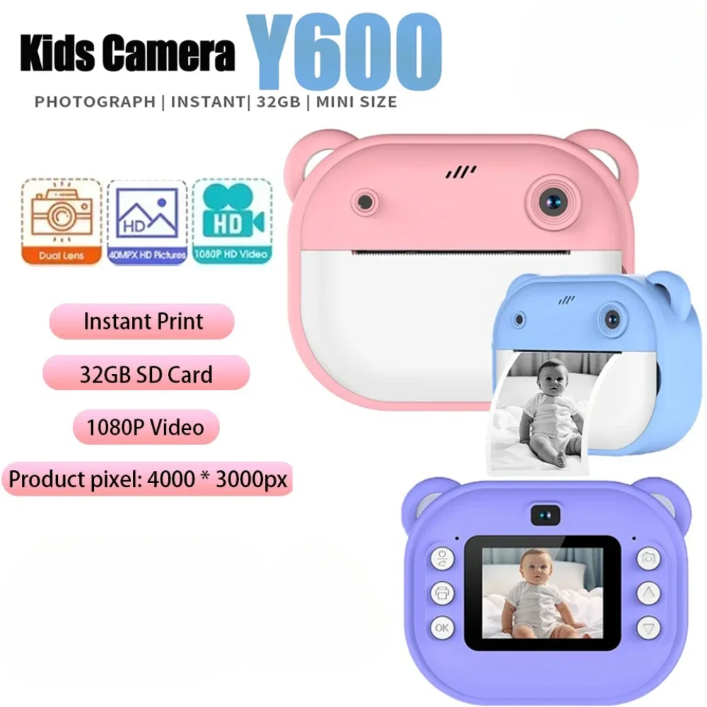 Children Digital Camera Instant Print for Kids Thermal Print Camera Instant Photo Printing Camera Video Toys+32G Memory Card