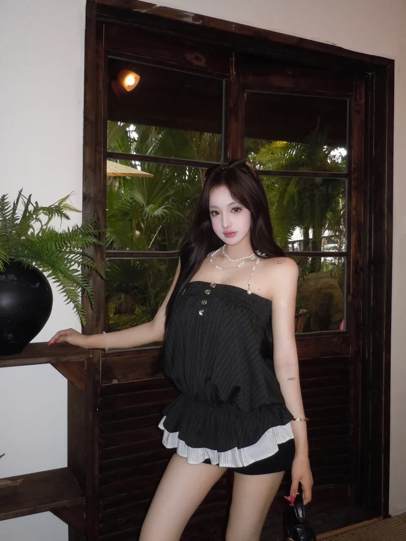 

Стильный комплект Kumikumi Pure Desire: сексуальный укороченный топ с цветовыми блоками и брюки с высокой талией, летний повседневный женский комплект из двух предметов