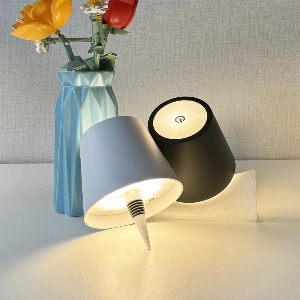 Rechargeable LED Table Lamp Touch Switch 3 Colors Desk Night Light Wine Bottle Light for Bar Club Dinner Home Cafe Ambient Decor