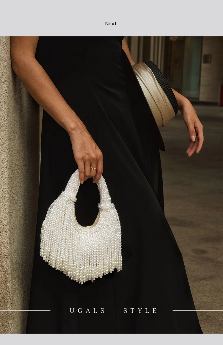Design Handle Pearl Evening Clutch Bag Purses and Handbag Luxury Designer Long Tassel Clutch Purse Bag view 3