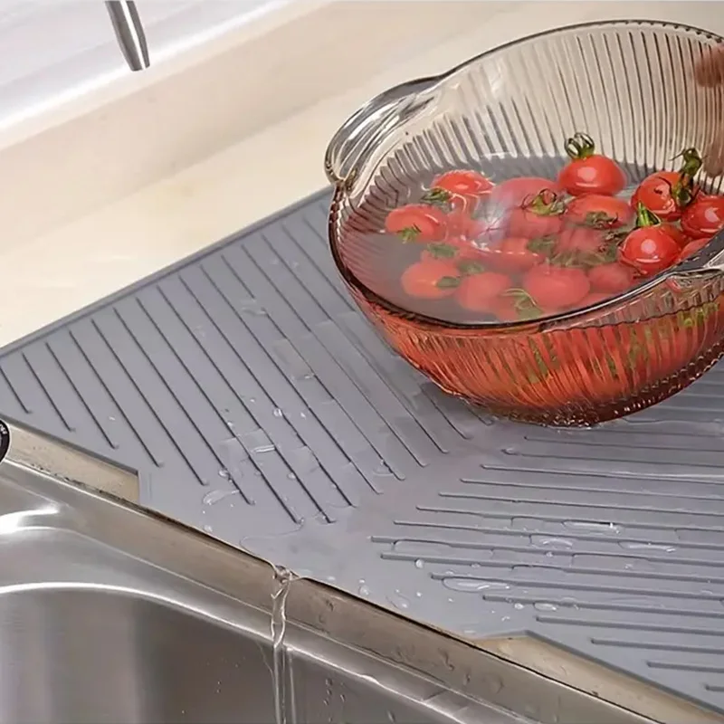 Silicone Draining Pad Diversion Opening Slope Dish Cup Storage Pad Bathroom Water Filter Pad Non-Slip Mat Kitchen Unit Heat