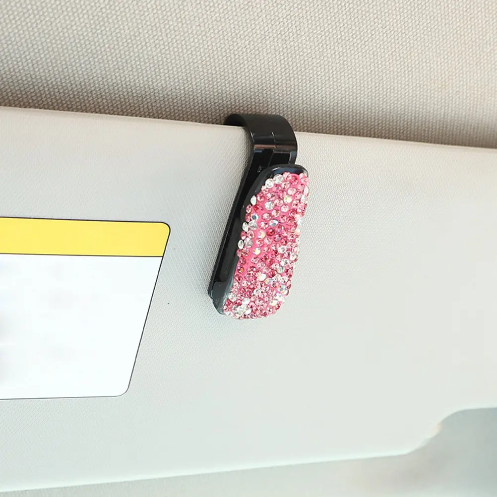 

Rhinestone Diamond Car Glasses Clip Sun Visor Mount Compact Thin Design Secure Non Obstructive Rotating Holder Fits All
