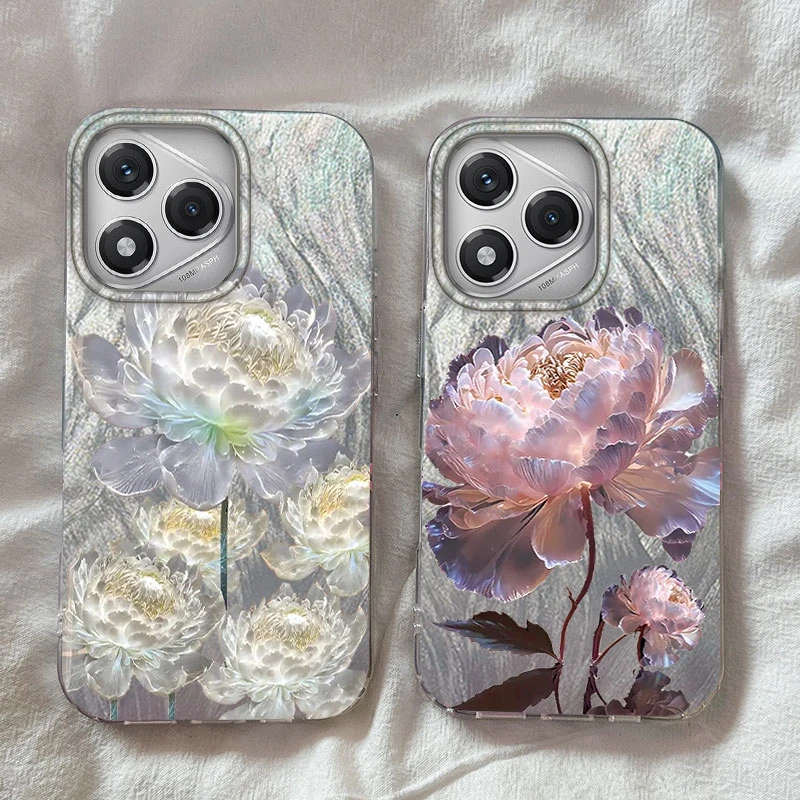 

Five Golden Lotus Pattern Phone Case for Honor 400 200 Smart Magic5 Magic6 Magic7 X9a X9b X9c X8a X8b X7c Feather Texture Cover