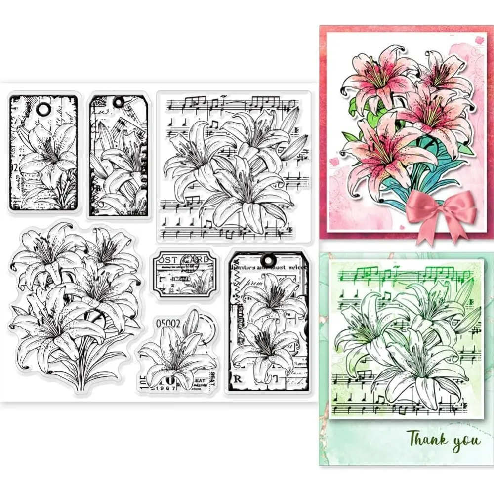 1PC Lily Clear Stamps for DIY Scrapbooking Lily Flower Background Label Silicone Stamp Seals Transparent Stamps for Cards Making