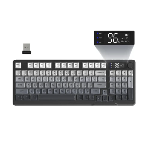 Imagen 2 del producto Freewolf M96 teclado inalámbrico para juegos, Control de perilla BT/2,4g, pantalla de retroiluminación LED RGB, tecla Pbt, batería de 3000mah, diseño estadounidense
