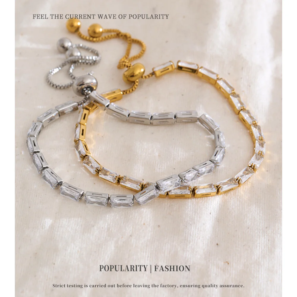 NiNice Shiny Cubic Zirconia Chain Adjustable Bracelet Bangle For Women Stainless Steel Premium Jewelry Recommended