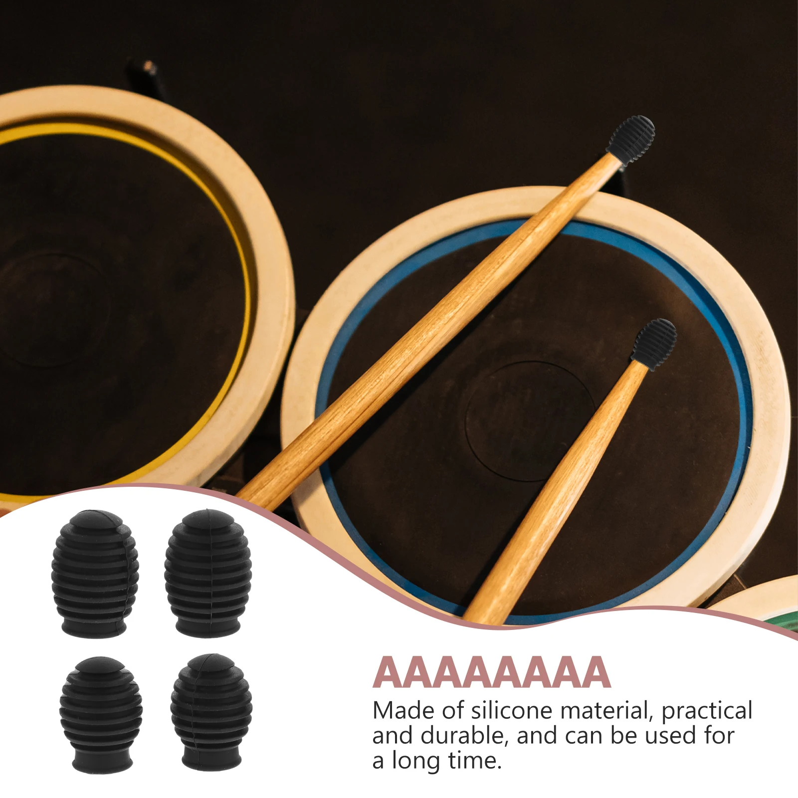 

4pcs Silicone Mute Protectors Durable Elastic 360° Wrap Silent Tips Drum Accessories Supplies Practice Covers For Beginners