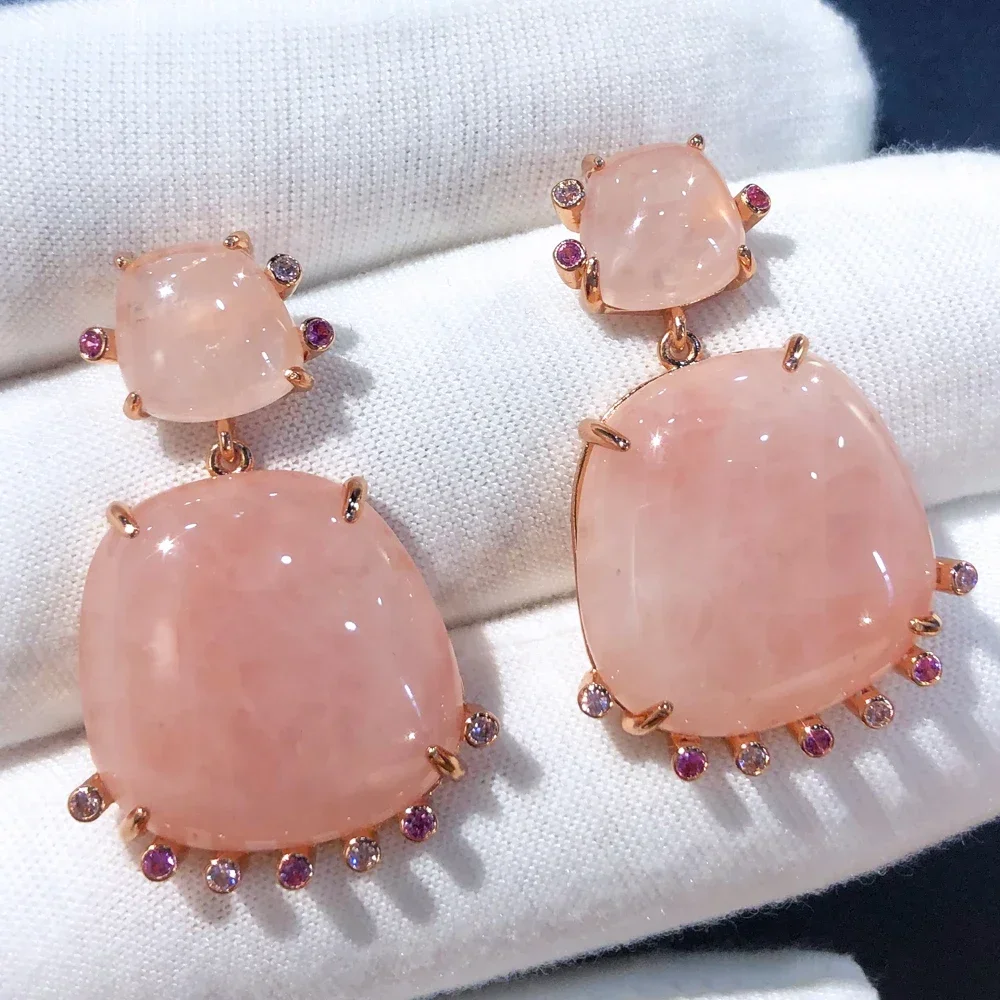 

Soramoore New Romantic Cute Summer Sweet Coral Pink Earrings Full Cubic Zirconia for Women Wedding Trendy Earrings High Quality
