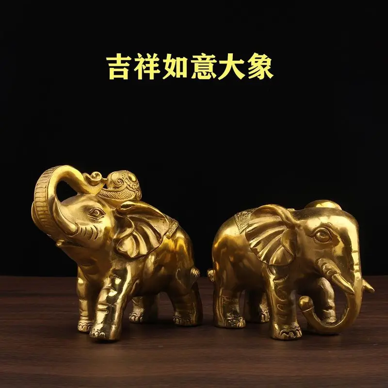 Copper Figurine, Auspicious Symbolizing and Prosperity, Water-Absorbing Elephant for Attracting Wealth,