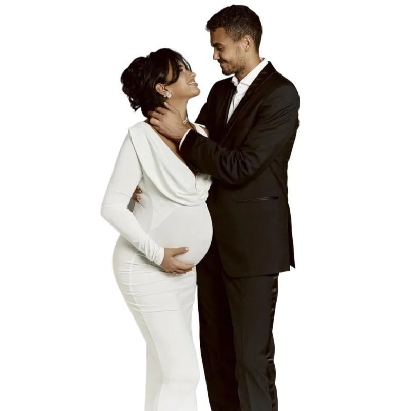Sexy Bodycon Maternity Outfit Full Sleeve Stretchy Baby Shower Long Dresses